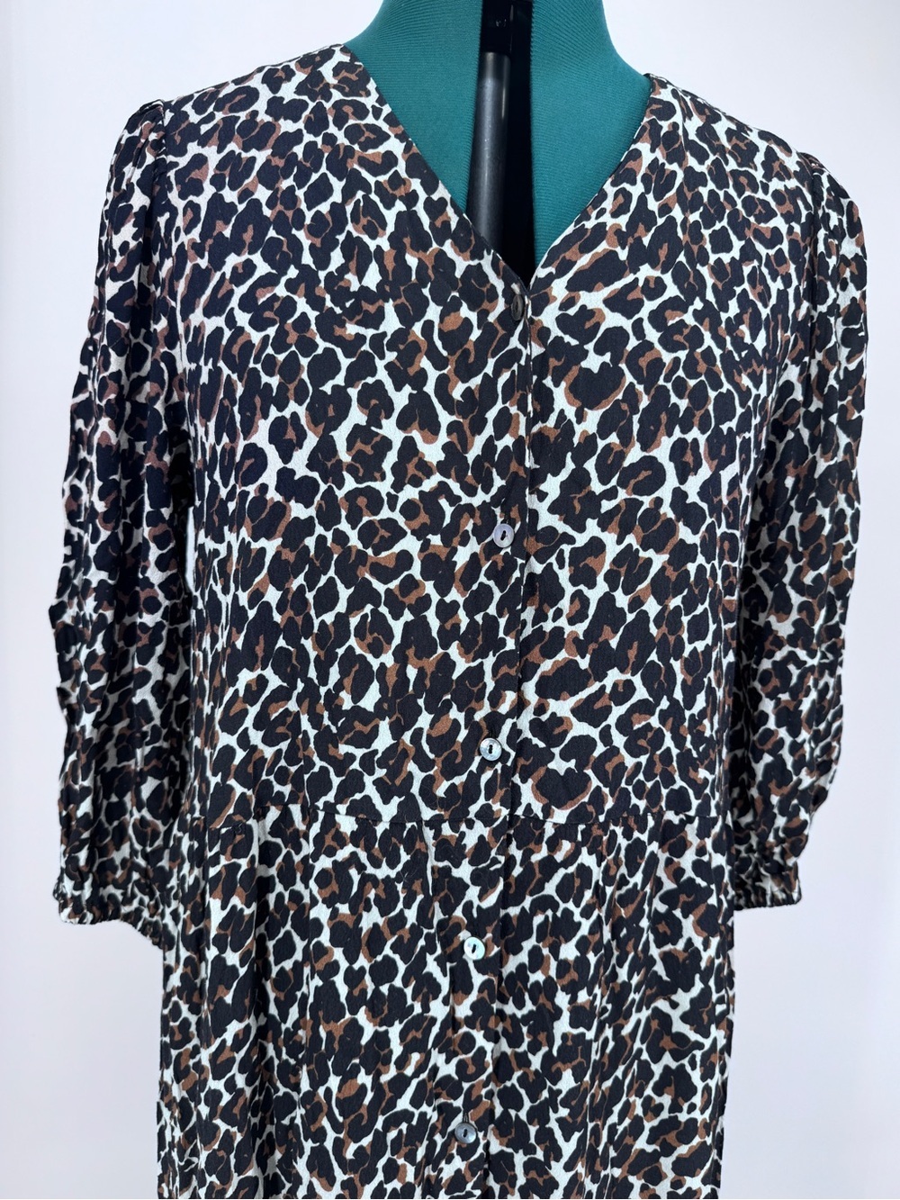 Rebecca Minkoff Black, Brown & Cream Leopard-Print Midi Dress S Small - Picture 5 of 9